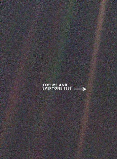 Il nostro pianeta, la Terra, fotografata dalla sonda spaziale Voyager 1 nel 1990, quando si trovava a 6 milioni di chilometri di distanza.